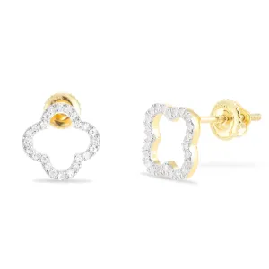 14K Gold .20CT Diamond Clover Flower Stud Earrings