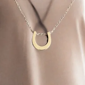 14K solid gold "Petite" Horseshoe Pendant on 16" 14K gold rolo chain