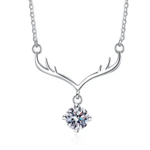 925 Sterling Silver Elk Pendant Moissanite Necklace