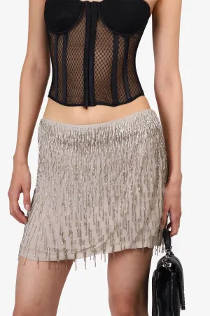 Alice & Olivia Grey Beaded Tassel Mini Skirt Size 4