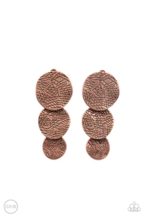 Ancient Antiquity Copper Paparazzi Clip-On Earrings