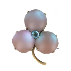 Antique Edwardian Czechoslovakian Saphiret Glass Clover Brooch