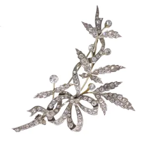 Antique Edwardian Silver Large Floral Spray Brooch