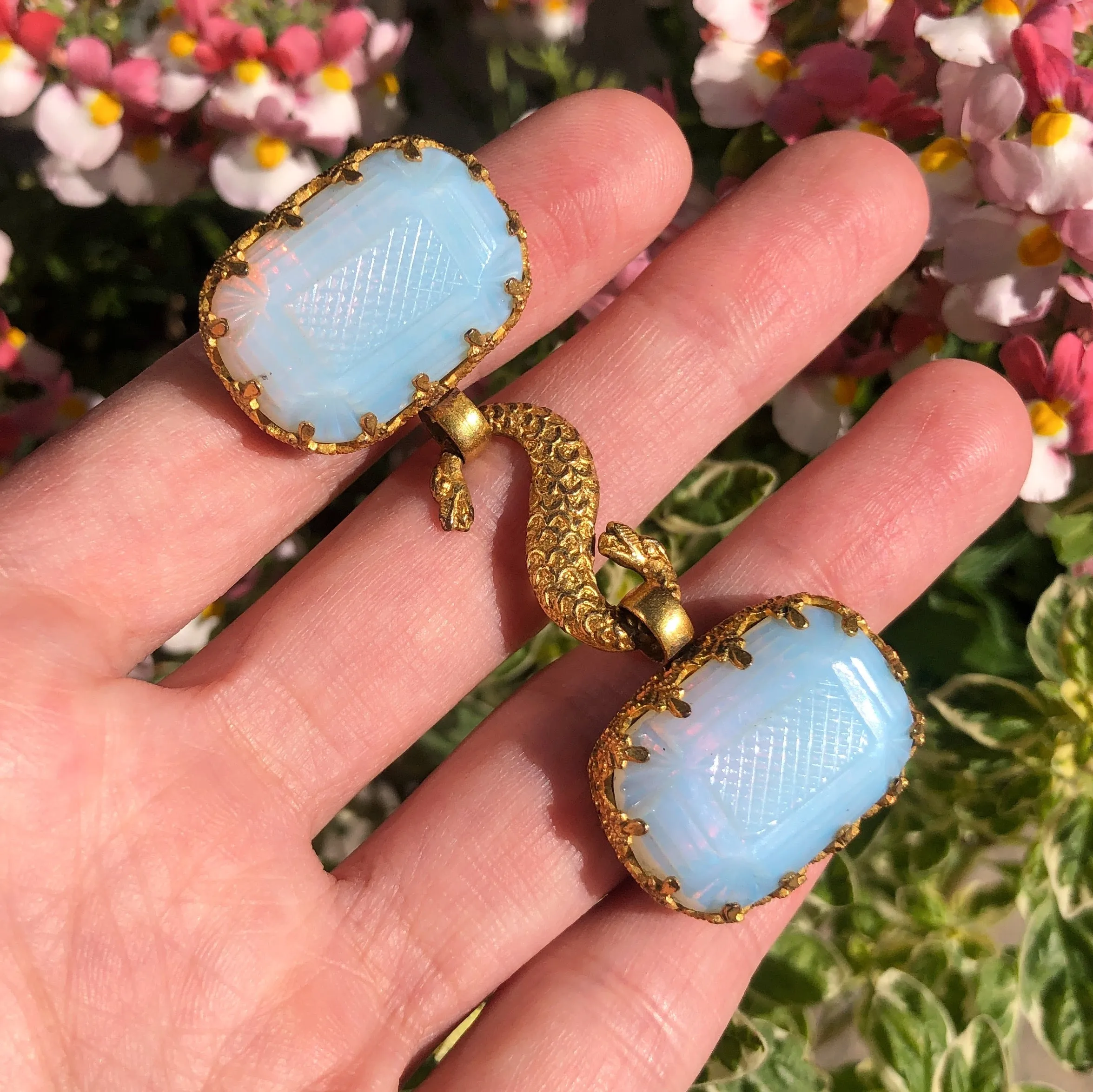 Antique Pink Opaline Glass Snake Buckle