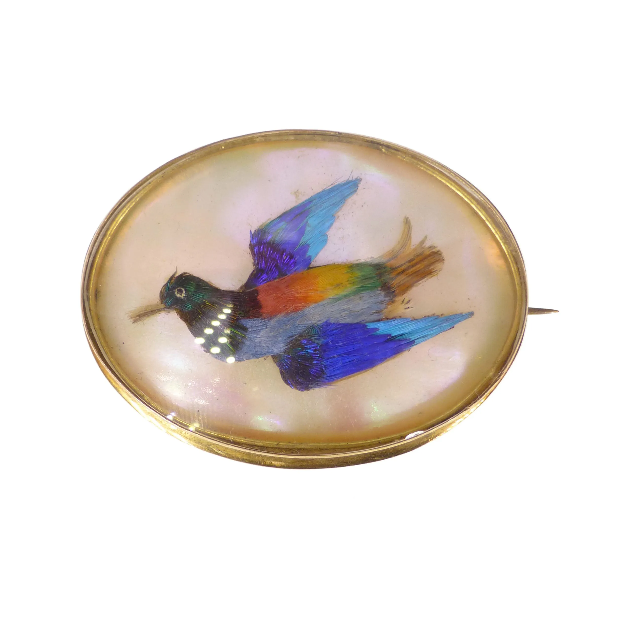 Antique Victorian 15ct Gold Hummingbird Feather Brooch