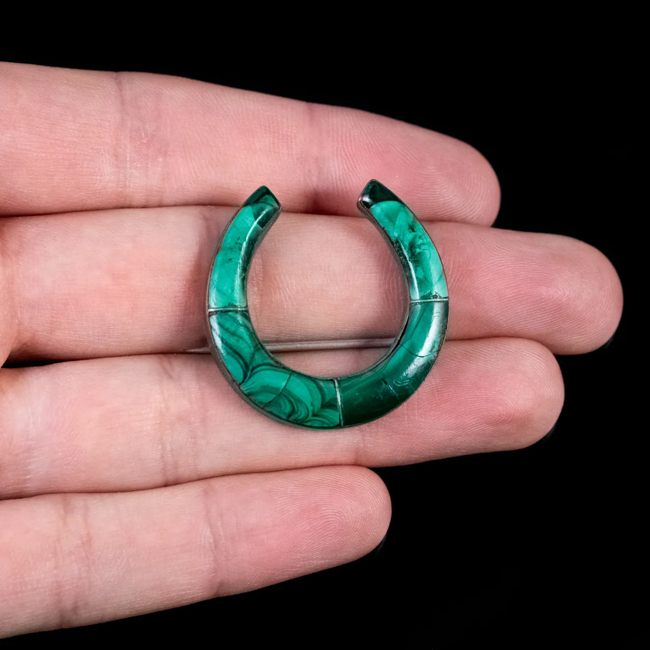 Antique Victorian Scottish Malachite Horseshoe Brooch Silver Circa 1860