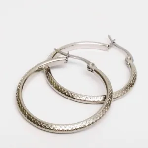 Art Nouveau Etched Stainless Steel 316 Hoop Earrings for Women Everyday Wear