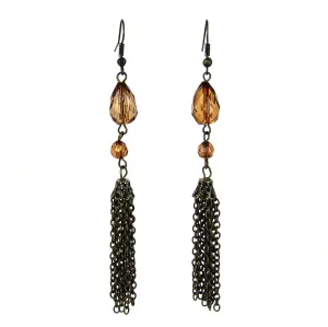 Beaded Tassel Drop Earrings-Brown