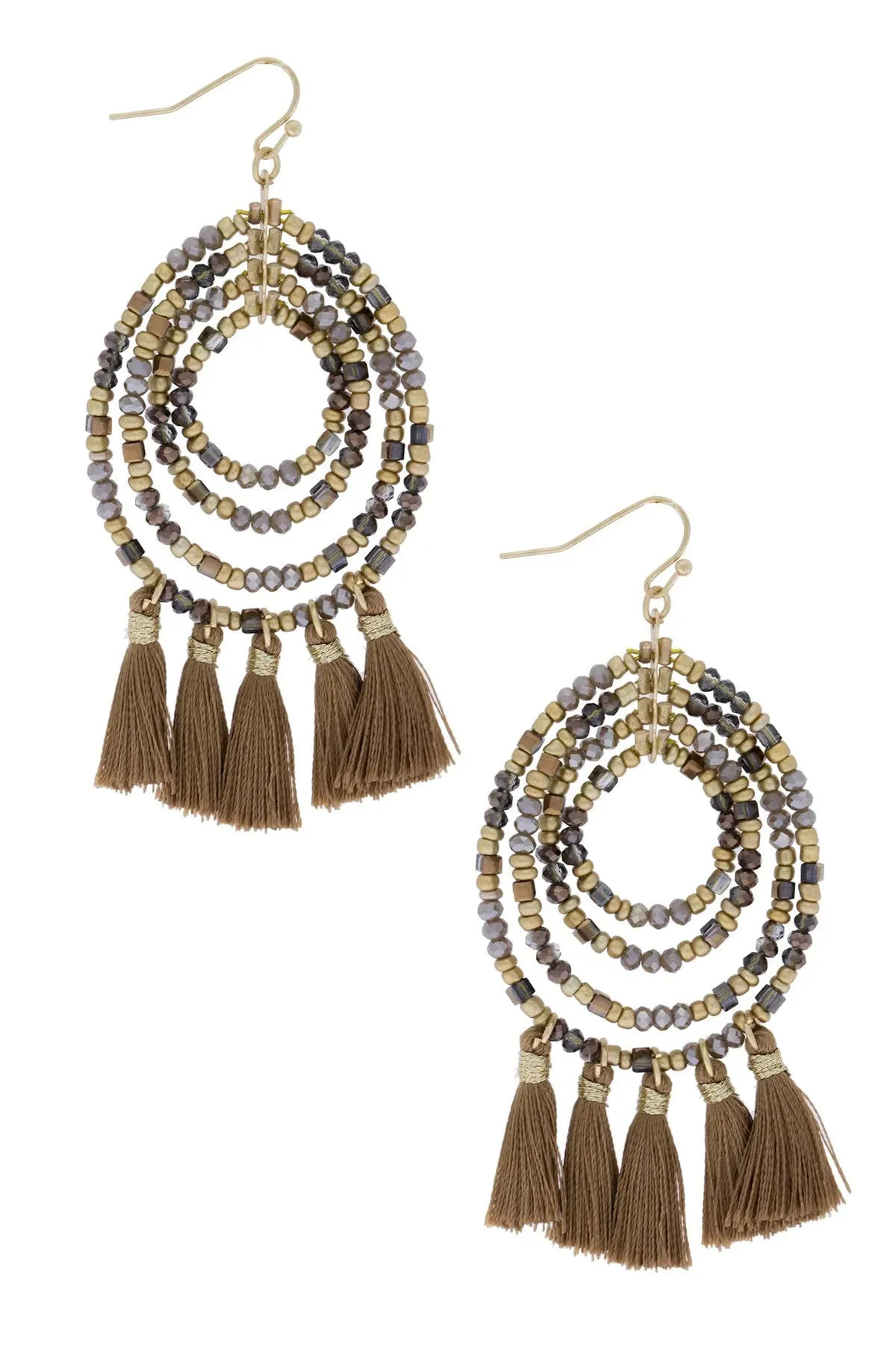 Beaded Tassel Hoop Earrings