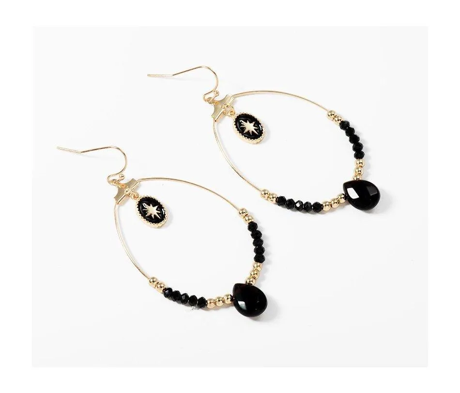 Black and Gold Beaded Hoop Earrings  for Women