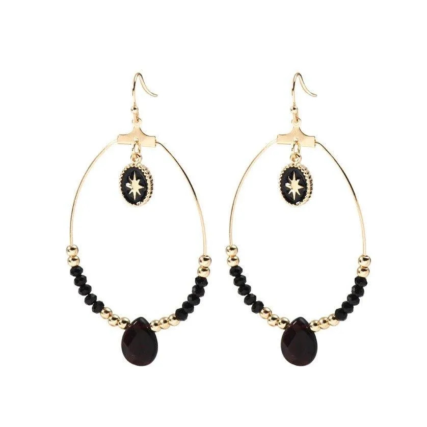 Black and Gold Beaded Hoop Earrings  for Women