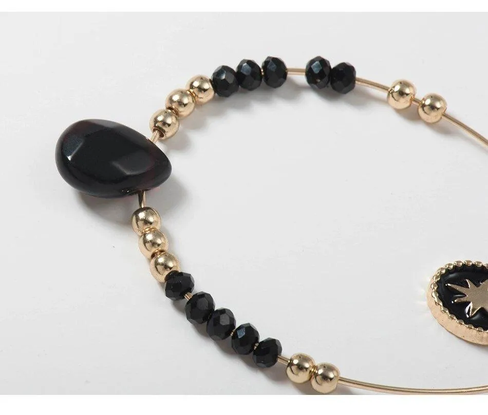 Black and Gold Beaded Hoop Earrings  for Women