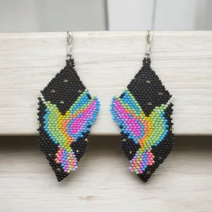 Black Beaded hummingbird earrings