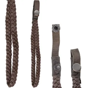 Braided Cane Wrist Strap with Snap, Faux Brown Leather