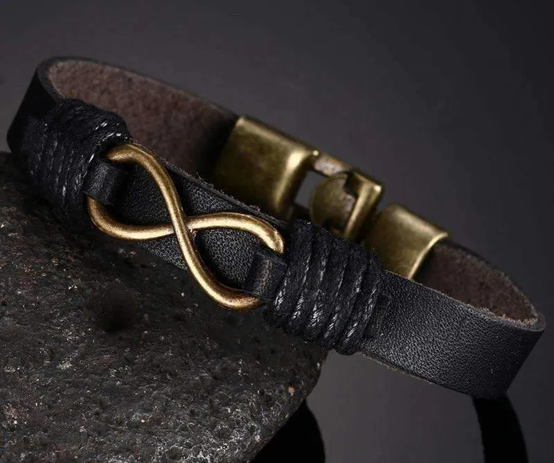 Bronze Infinity Leather Bangle Bracelet