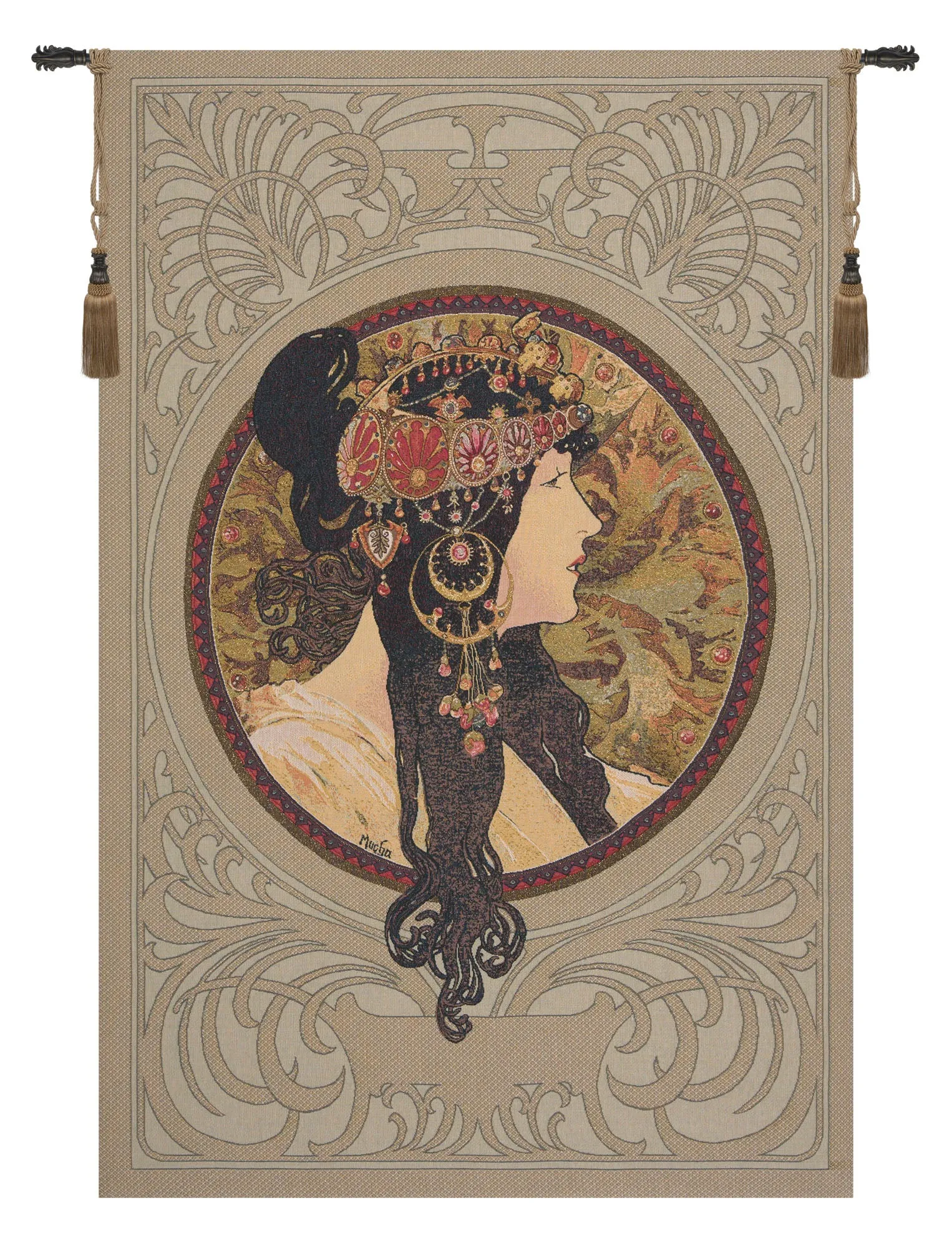 Brunette Byzantine European Tapestry by Alphonse Mucha