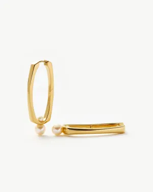 Button Pearl Ovate Hoop Earrings | 18ct Gold Plated/Pearl