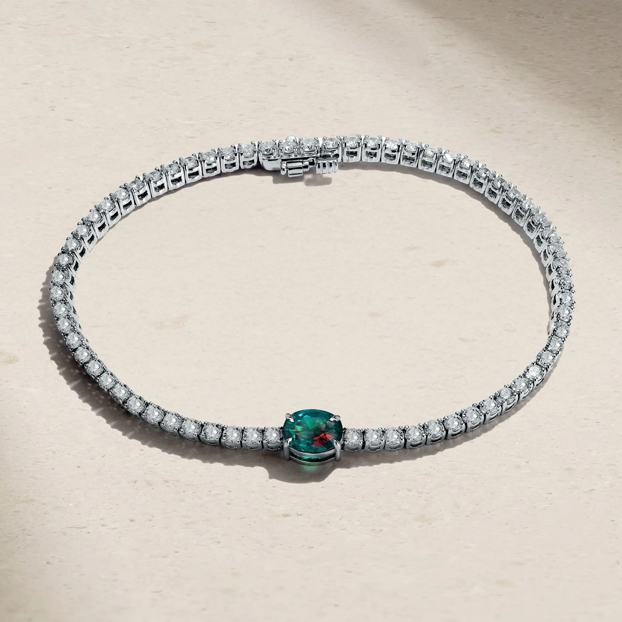 Celeste Alexandrite and Diamond Tennis Bracelet