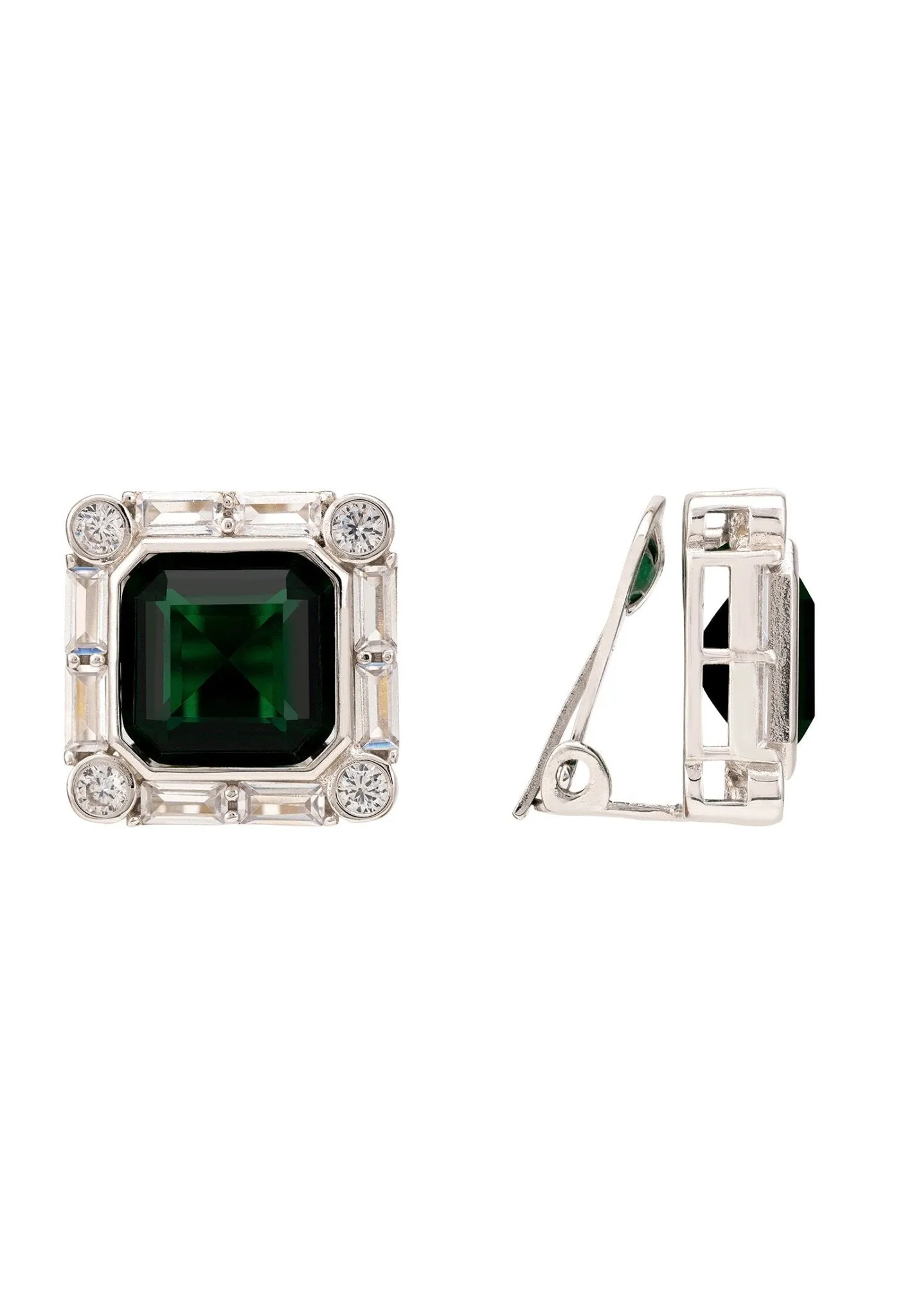 Chatsworth Clip On Earrings Emerald Silver
