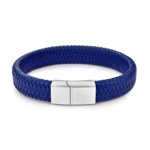 Classy Men Blue Braided Leather Bracelet