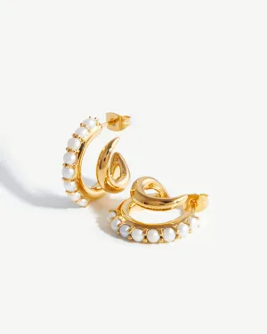 Claw Studded Pearl Double Hoop Earrings | 18k Gold Plated/Pearl