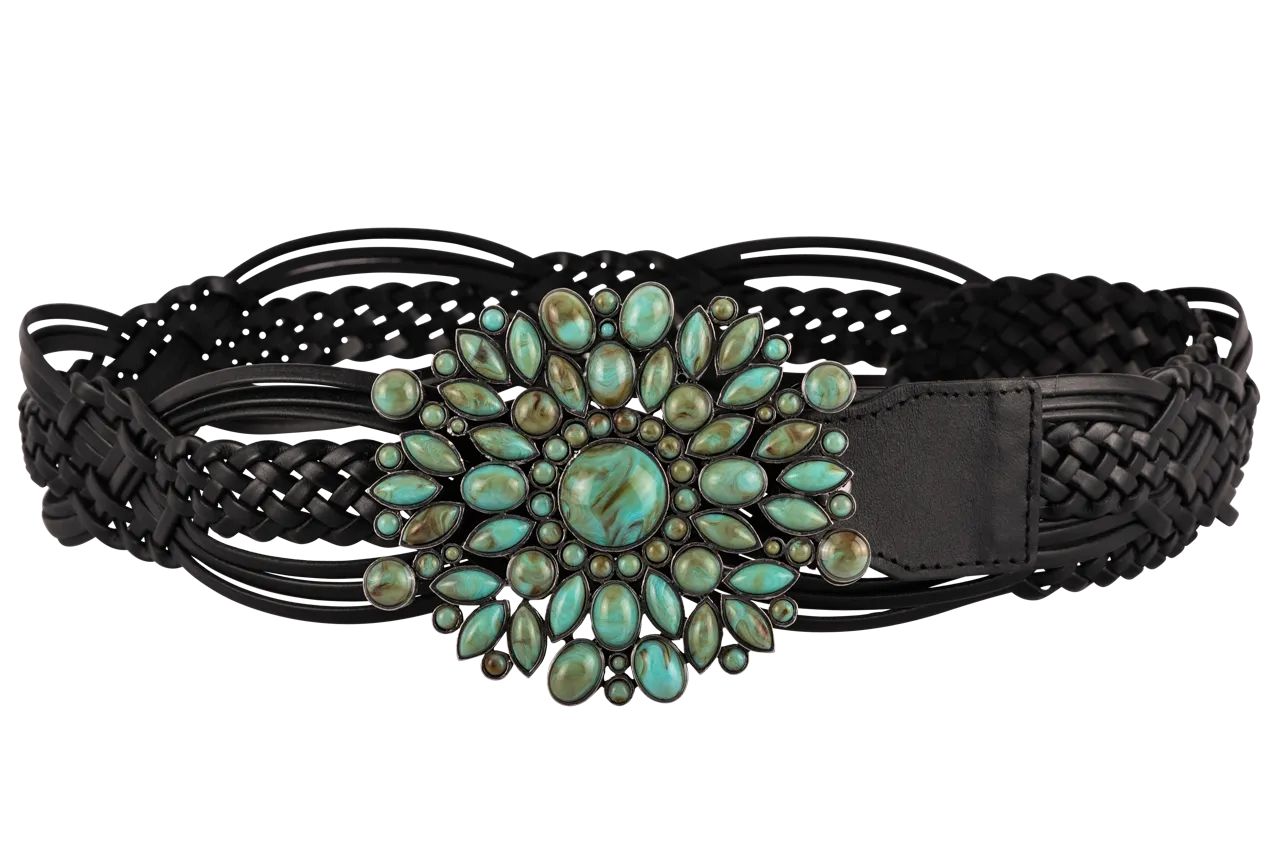 Double D Ranch Braided Leather & Turquoise Stone Belt