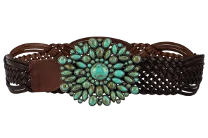 Double D Ranch Braided Leather & Turquoise Stone Belt