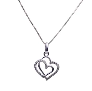 Dual Hearts Silver Pendant Necklace