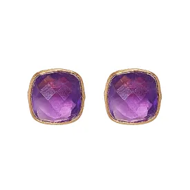 Earrings - Cushion Cut Amethyst Studs