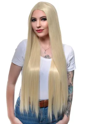 Extra Long Straight Bleach Blonde Fashion Wig with Lace Part