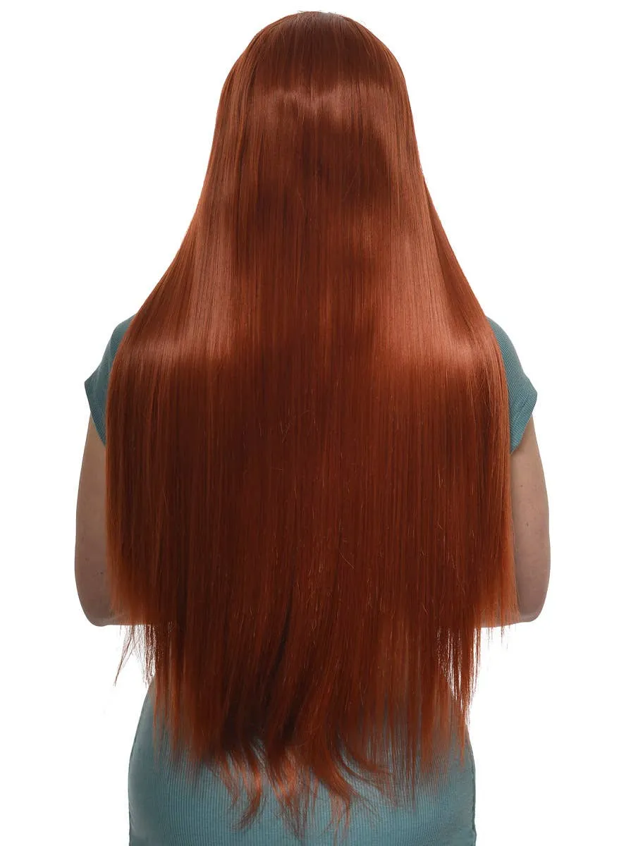 Extra Long Straight Ginger Synthetic Fashion Wig with Lace Part