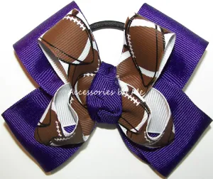 Football Purple Ponytail Hair Bow