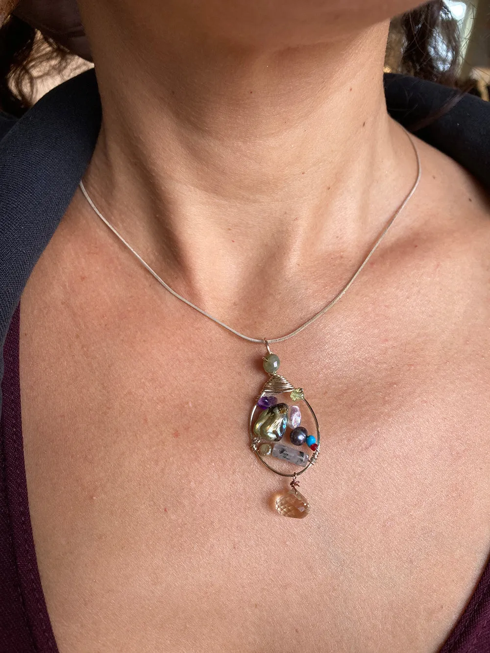 Gem & Abalone Pendant