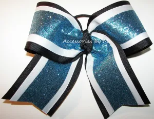 Glitter Blue Black White Cheer Bow