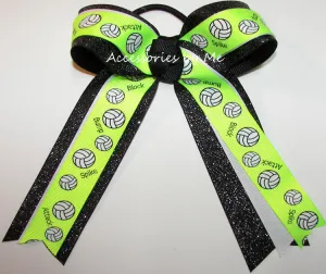 Glitter Volleyball Neon Lime Black Ponytail Bow