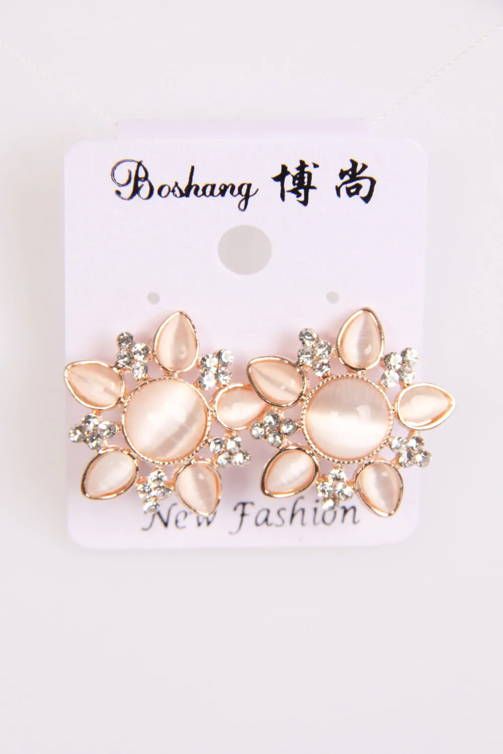 Glossy Floral Diamante Clip On Earrings