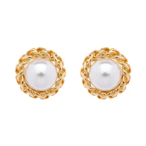 Gold Chanel Pearl Clip Earrings