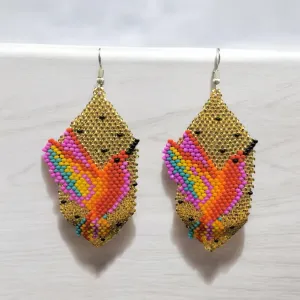 Golden Beaded hummingbird earrings