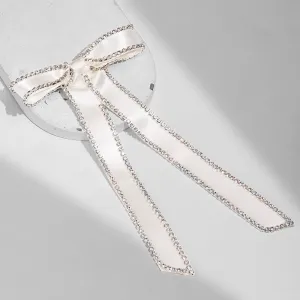 Hair Drama Co Satin Crystal Hair Bow Alligator Clip - Off-White