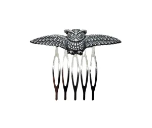 Handmade Oxidized Silver Owl Hair Comb