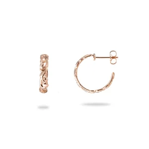 Hawaiian Heirloom Maile Scroll Earrings in Rose Gold