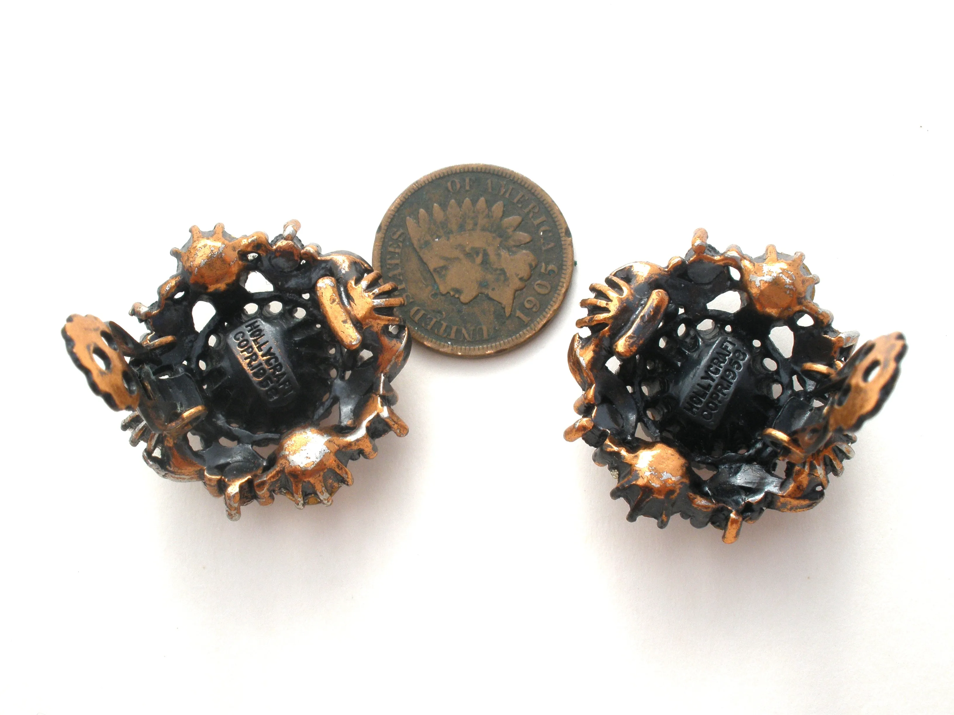 Hollycraft Amber Gold Rhinestone Earrings Vintage