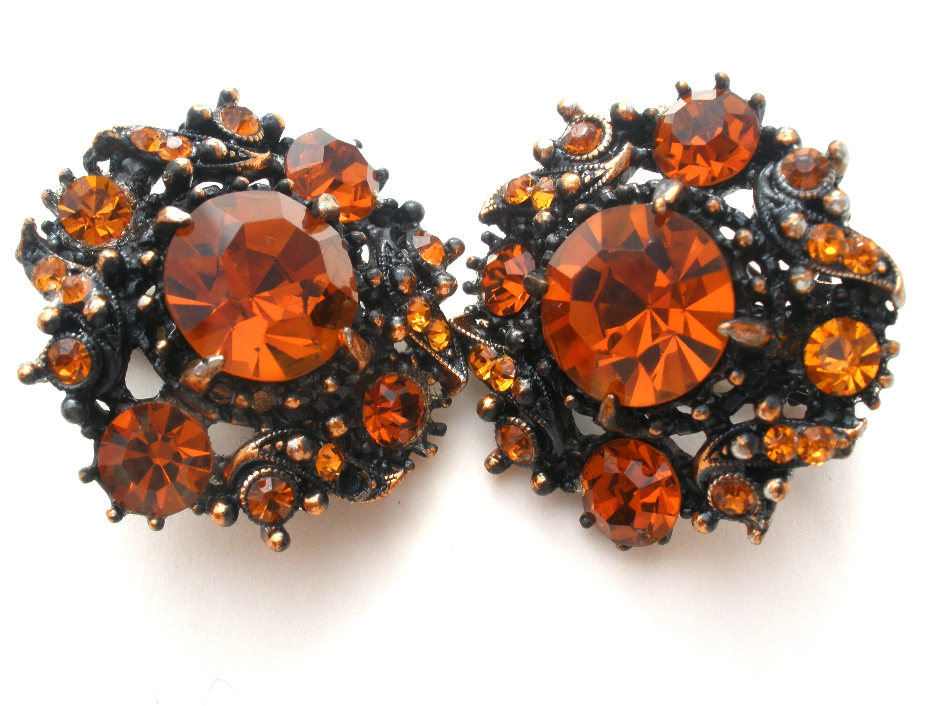 Hollycraft Amber Gold Rhinestone Earrings Vintage