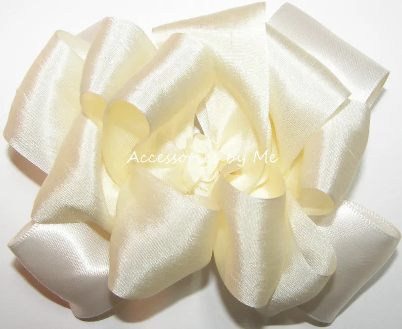 Ivory Silk Satin Hair Bow