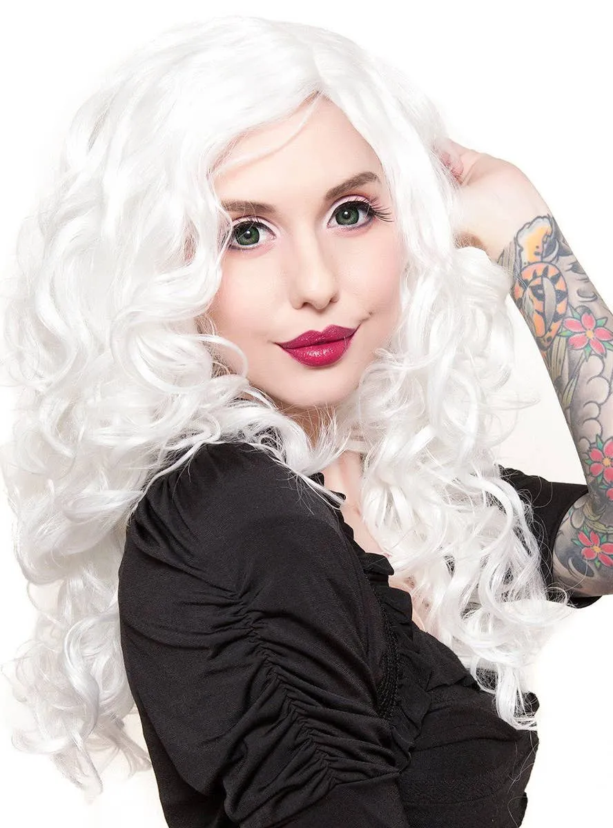 Lace Front 22" Curly White Womens Fashion Wig