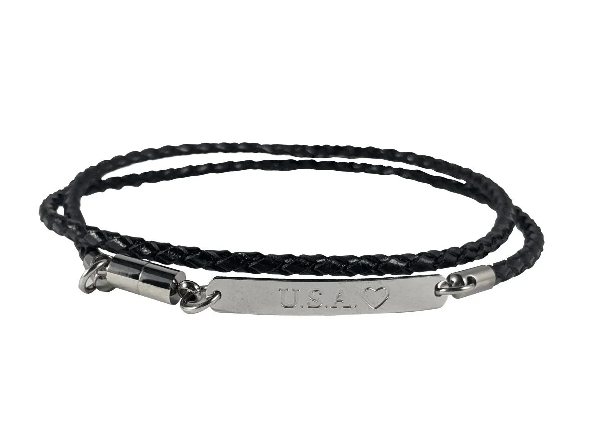 Leather Wrapped USA Bracelet Jewelry - Unisex