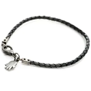 Mini Hamsa Hand Charm Leather Braid Bracelet