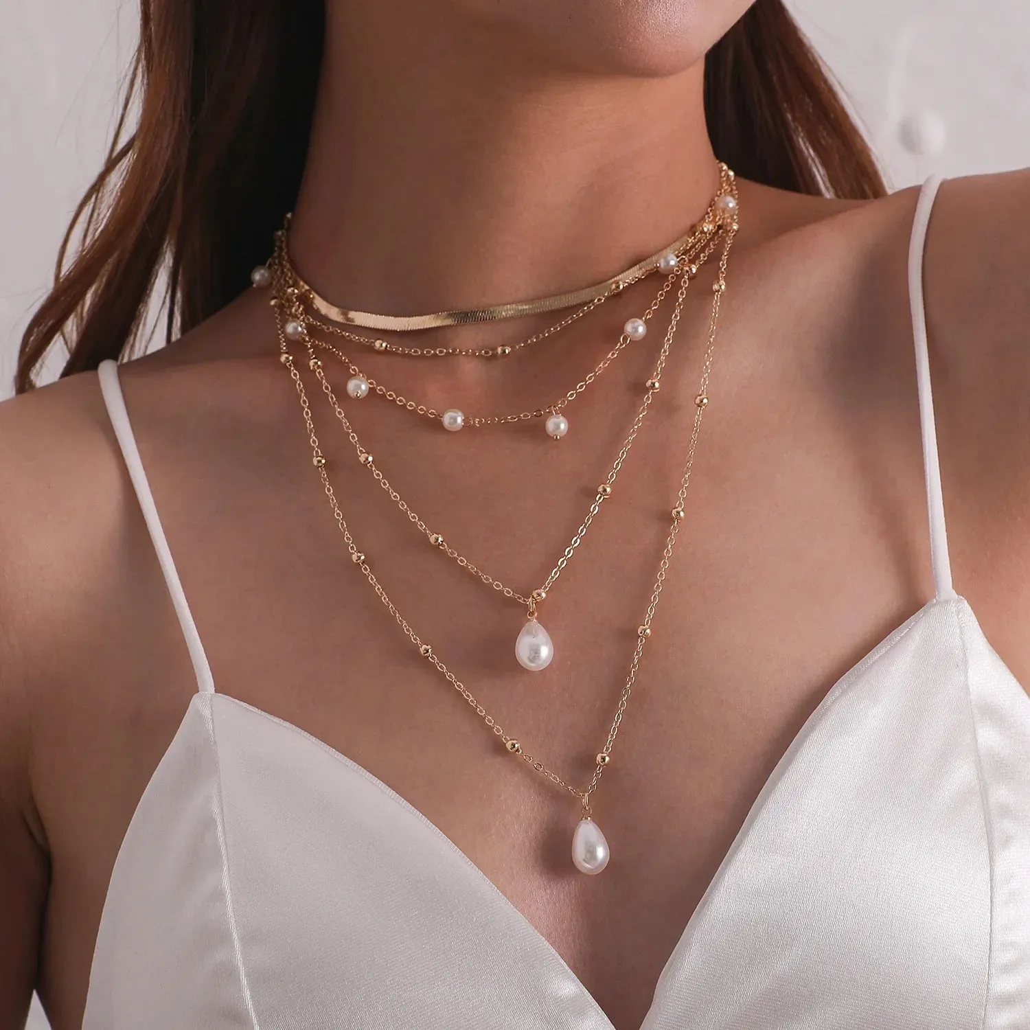 Multilayer Pearl Statement Collar Femme Jewelry Vintage Necklace