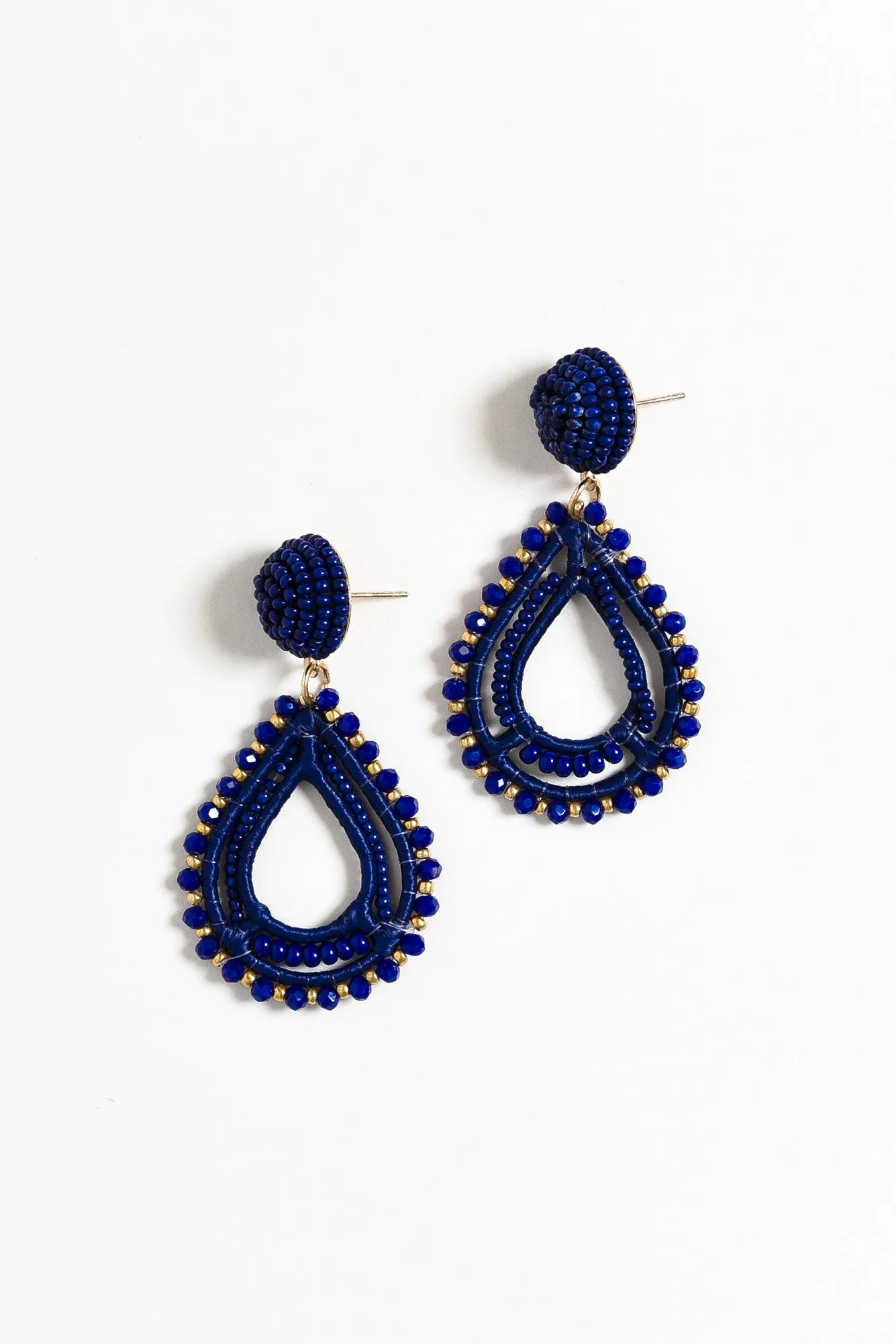 Oona Navy Beaded Teardrop Earrings