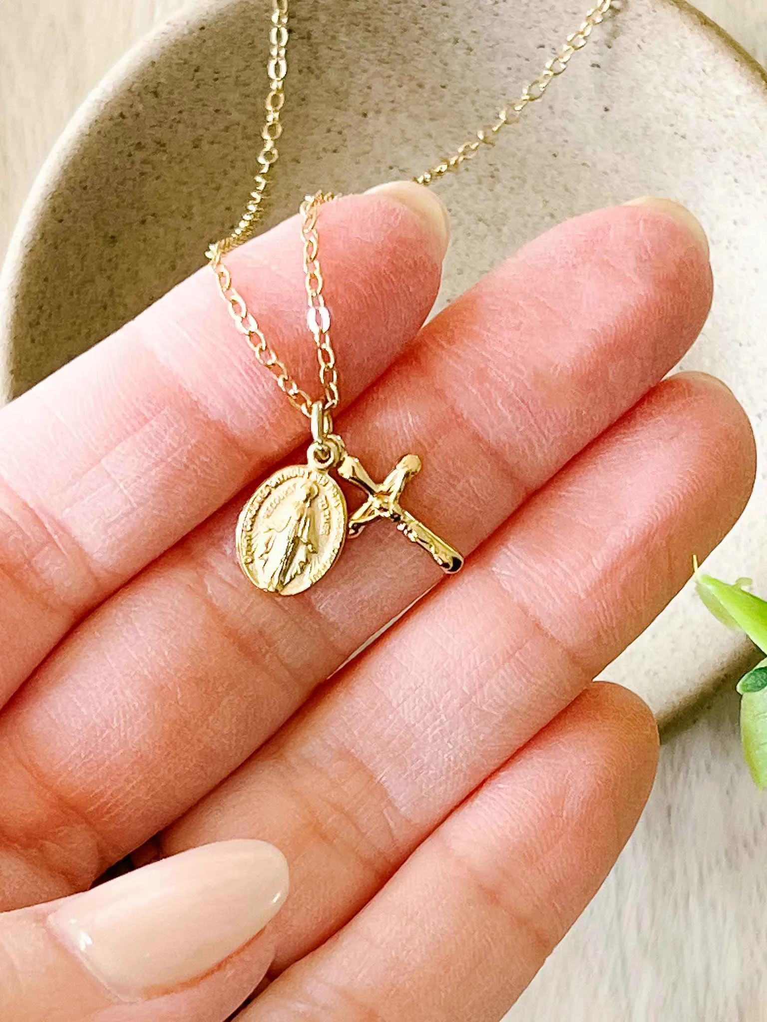 Petite Miraculous Medal & Crucifix Necklace